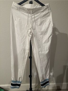 Decoded Women's White Joggers with Blue Stripe Cuffs